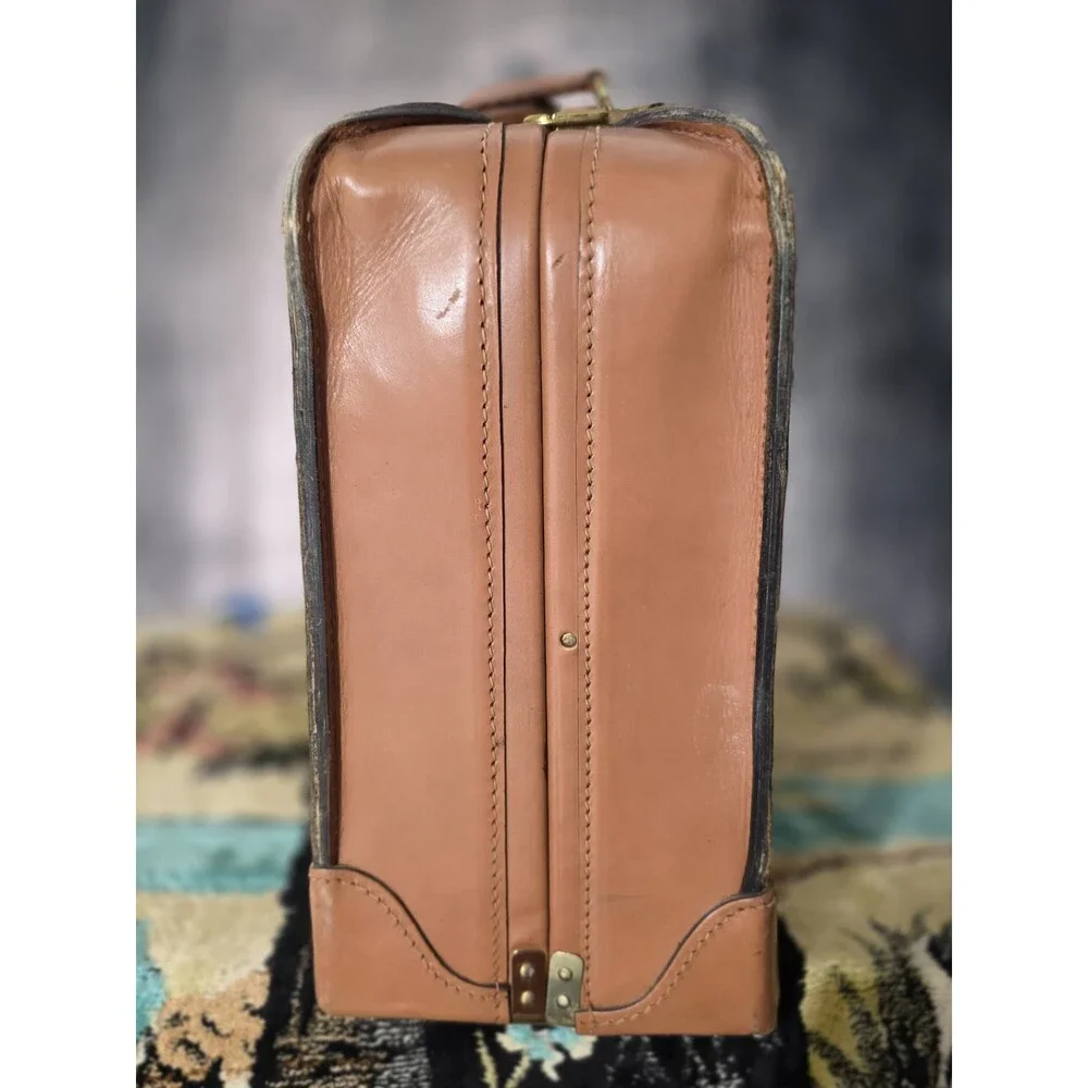 Vintage Brooks Brothers Tan Leather Suitcase Carry-On Travel Case Hard Shell